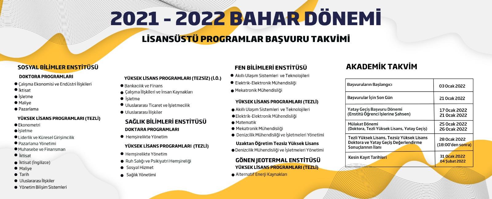 2021-2022 Bahar Dönemi Başvuruları